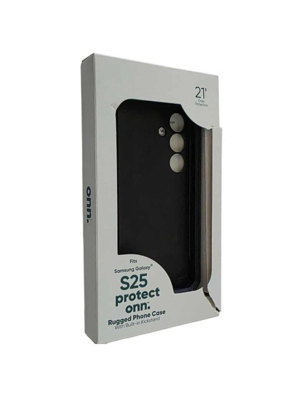 Onn. Samsung Galaxy S25 Rugged Cell Phone Case Kickstand 21ft Drop Test Black